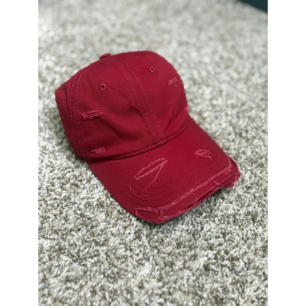 Burgundy Distressed Baseball Cap - Picture 1 of 7
